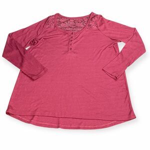 TORRID Women’s Burgundy Long Sleeve Lace Yoke Henley Top Size 0  / Large